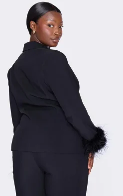 Plus Black Feather Trim Blazer