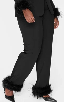 Plus Black Feather Trim Tailored Pants