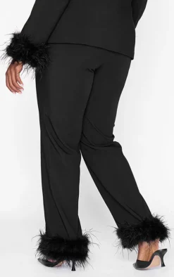 Plus Black Feather Trim Tailored Pants