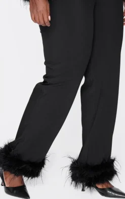 Plus Black Feather Trim Tailored Pants