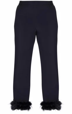 Plus Black Feather Trim Tailored Pants