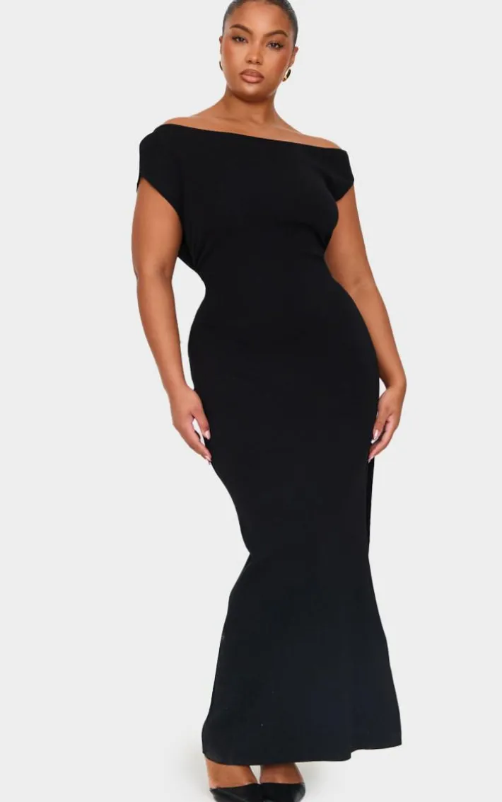 Plus Black Fine Knit Maxi Dress