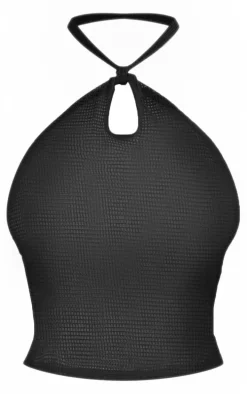 Plus Black Fishnet Halterneck Top