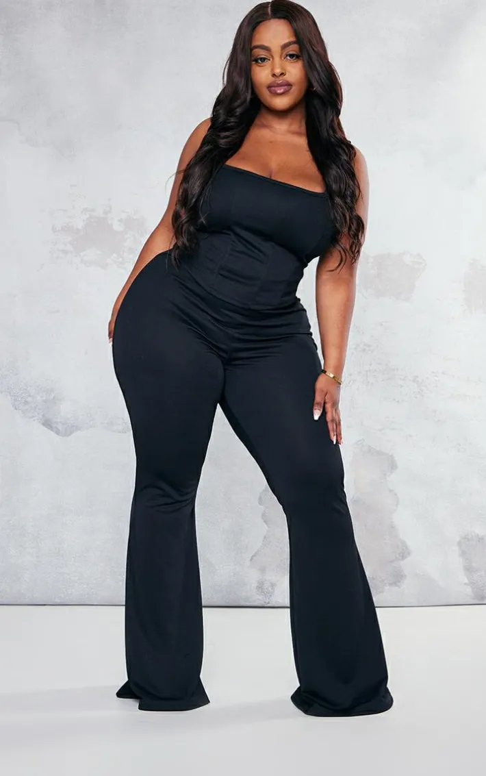 Plus Black Flare Leg High Waisted Pants