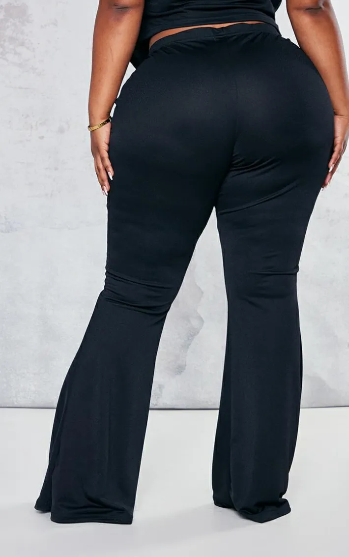 Plus Black Flare Leg High Waisted Pants