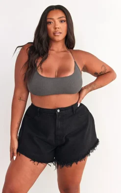 Plus Black Floaty Denim Shorts