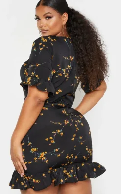 Plus Black Floral Corset Swing Dress