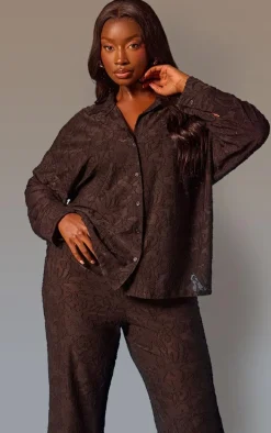 Plus Black Floral Sheer Burnout Oversized Shirt