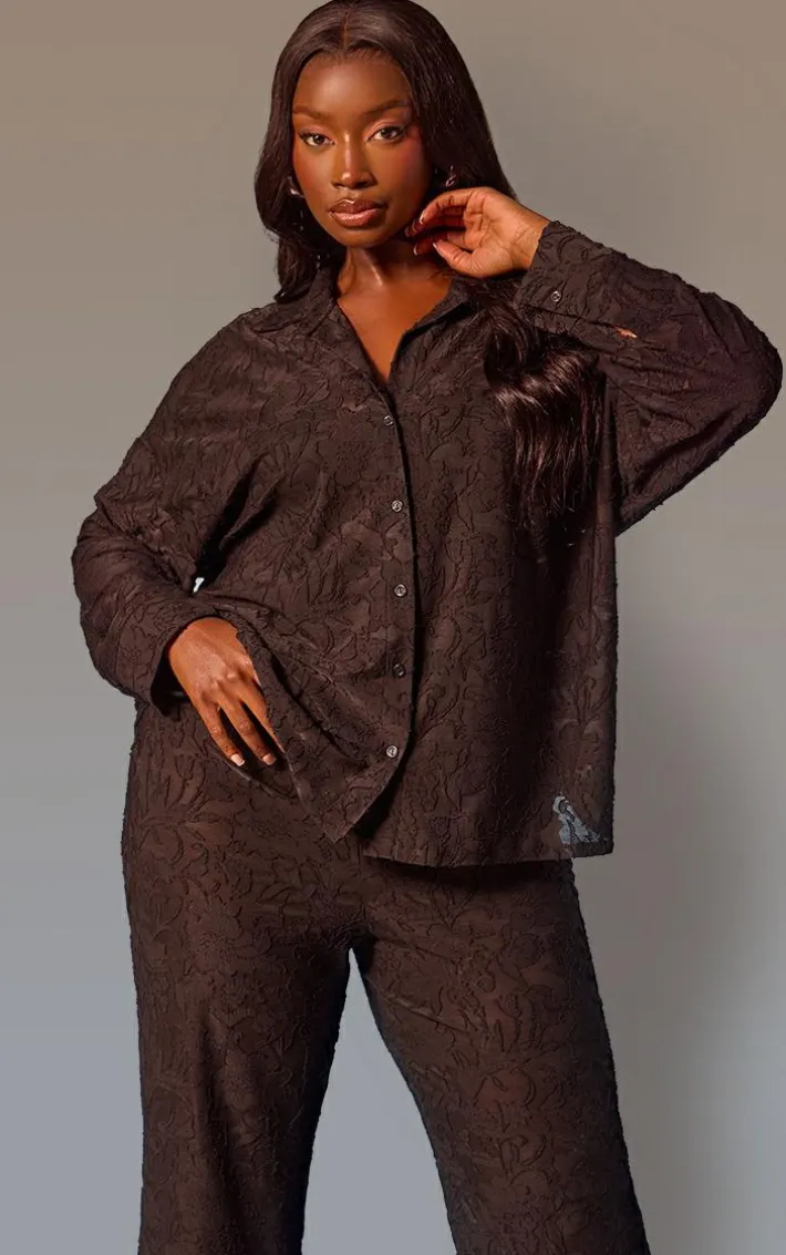 Plus Black Floral Sheer Burnout Oversized Shirt