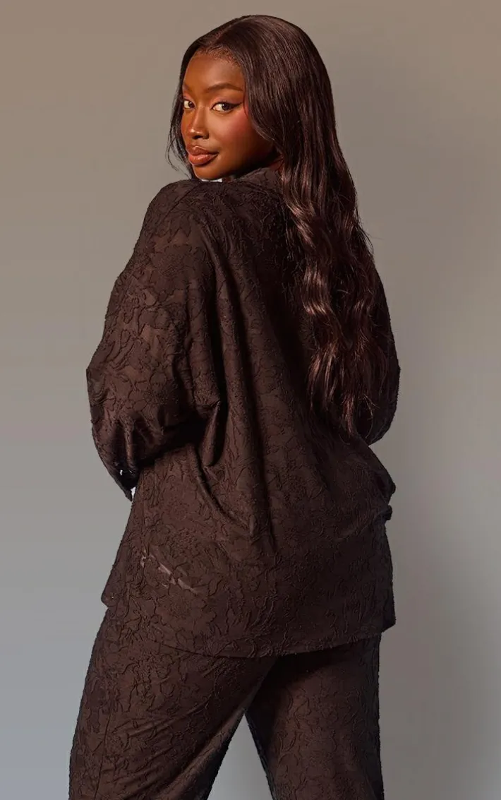 Plus Black Floral Sheer Burnout Oversized Shirt