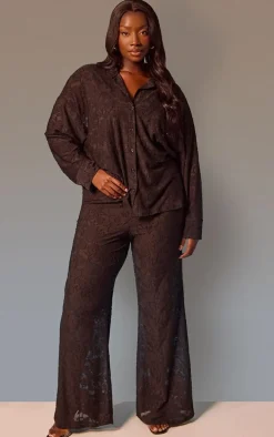 Plus Black Floral Sheer Burnout Oversized Shirt