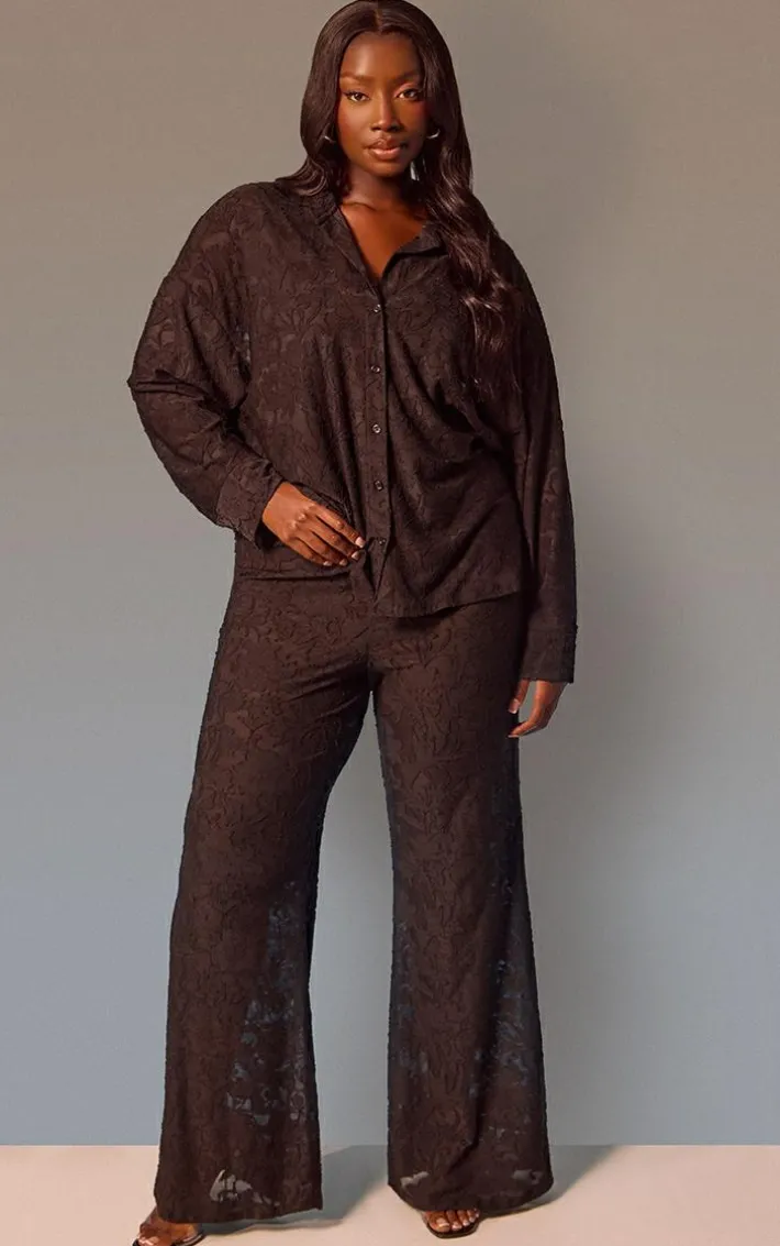 Plus Black Floral Sheer Burnout Oversized Shirt