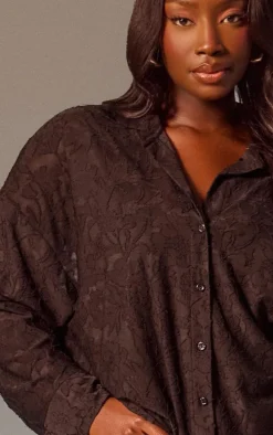 Plus Black Floral Sheer Burnout Oversized Shirt