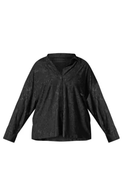 Plus Black Floral Sheer Burnout Oversized Shirt