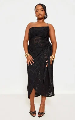 Plus Black Floral Tie Side Midi Dress