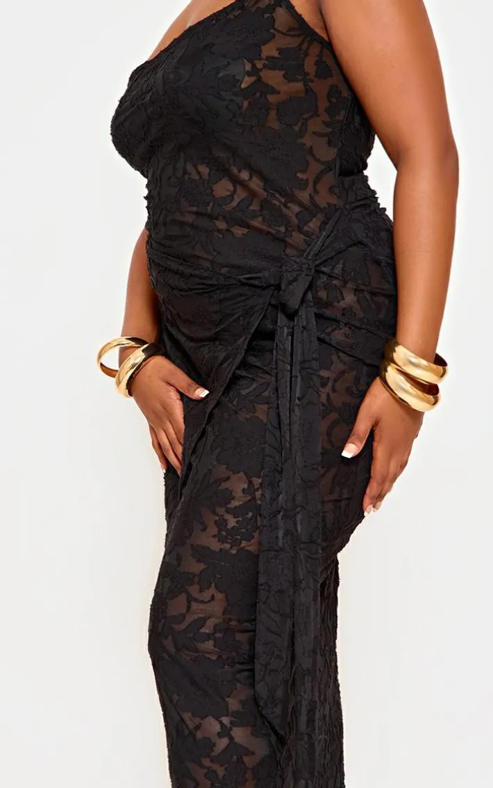 Plus Black Floral Tie Side Midi Dress