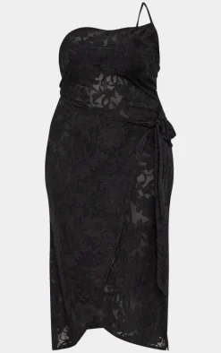 Plus Black Floral Tie Side Midi Dress