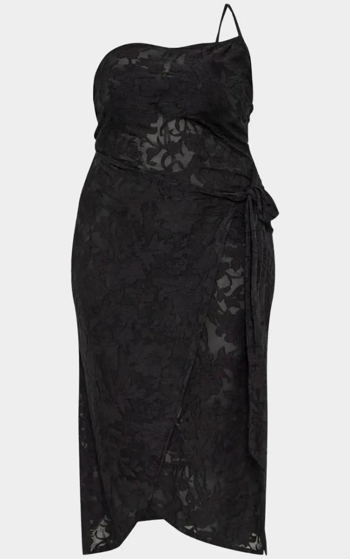 Plus Black Floral Tie Side Midi Dress