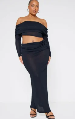 Plus Black Fold Over Sheer Maxi Skirt