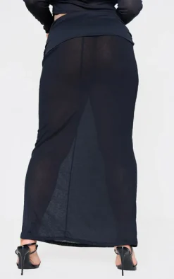 Plus Black Fold Over Sheer Maxi Skirt