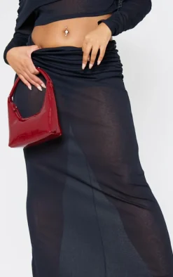 Plus Black Fold Over Sheer Maxi Skirt