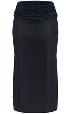 Plus Black Fold Over Sheer Maxi Skirt