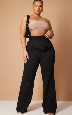 Plus Black Fold Over Waistband Flare Pants