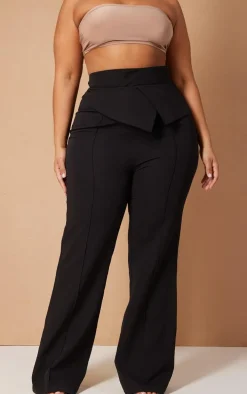 Plus Black Fold Over Waistband Flare Pants