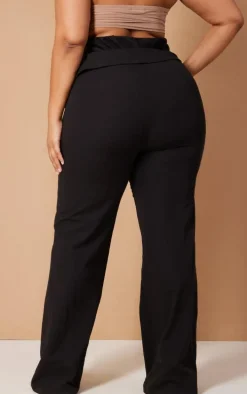 Plus Black Fold Over Waistband Flare Pants