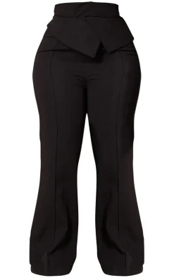 Plus Black Fold Over Waistband Flare Pants