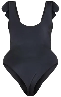 Plus Black Frill Edge Ring Detail Swimsuit