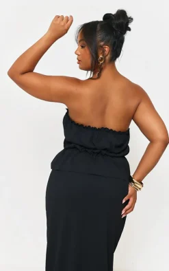 Plus Black Frill Trim Tie Front Bandeau Long Top