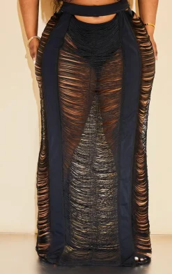 Plus Black Fringed Maxi Skirt