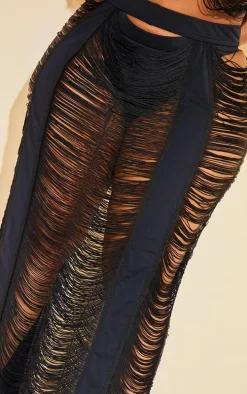 Plus Black Fringed Maxi Skirt