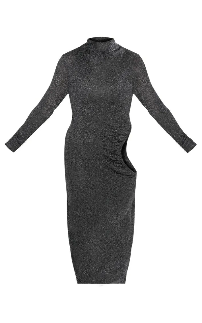 Plus Black Glitter High Neck Maxi Dress