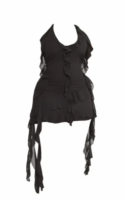 Plus Black Halter Neck Frilled Mini Dress