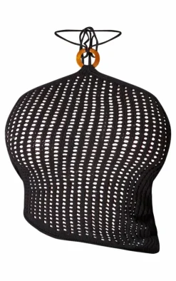 Plus Black Halterneck Ring Detail Asymmetric Knit Top