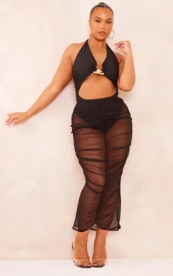 Plus Black Hammered Trim Cut Out Swimsuit