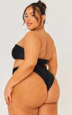 Plus Black Hammered Trim Bandeau Bikini Top