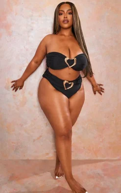 Plus Black Heart Trim Bikini Bottoms