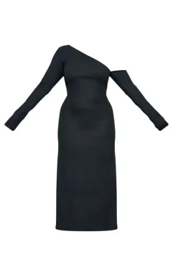 Plus Black Heavy Brushed Asymmetric Ruched Maxi Dress