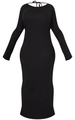 Plus Black Heavy Brushed Rib Tie Back Maxi Dress