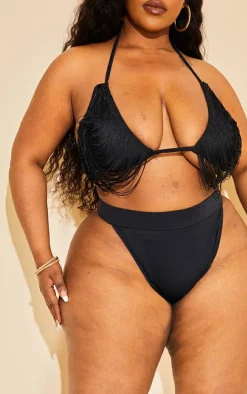 Plus Black High Leg Bikini Bottom