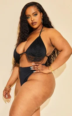 Plus Black High Leg Bikini Bottom