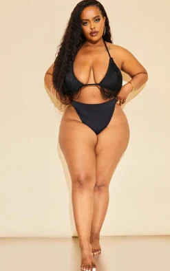 Plus Black High Leg Bikini Bottom