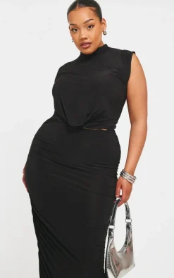 Plus Black High Neck Cropped Top