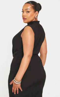 Plus Black High Neck Cropped Top