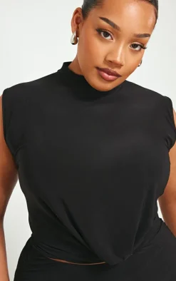 Plus Black High Neck Cropped Top