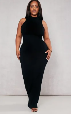 Plus Black High Neck Midaxi Dress