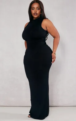 Plus Black High Neck Midaxi Dress